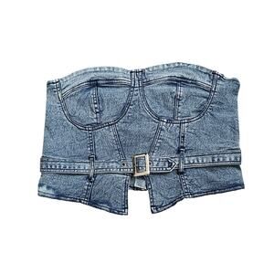 Thrill Jeans Strapless Denim Corset Top Size Large Blue Acid Wash Fitted Bustier